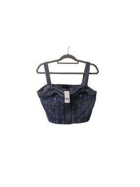 NWT bebe‎ Multi Seam Zip Front Denim Bustier Top Size Large Halter MSRP $98 New
